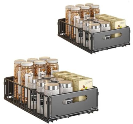 Paquet 2 Tiroirs Coulissants Sous Evier, Rangement Placard Cuisine, Organisateur Telescopique Casseroles 25Lx37Px10Hcm