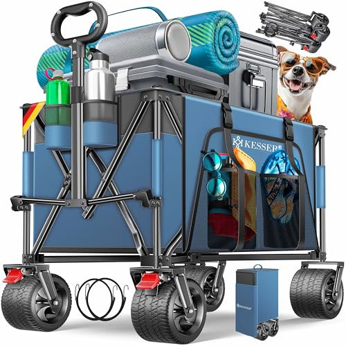 KESSER® Bollerwagen GTR9000 Handwagen 200Kg | 300L Stauraum Transportwagen faltbar extra breite 360° Räder & Feststell-Bremsen Wetterbeständig Strandwagen inkl Abdeckung Seitentasche & Getränkehalter