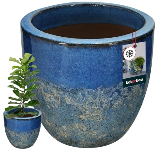 KOTARBAU® Blumenkübel Höhe 26 cm ⌀ 30 cm Blumentopf Dunkelblau Keramik Pflanzkübel frostsicher Übertöpfe für draußen Flower Pot Outdoor & Indoor Pflanzkübel innen außen