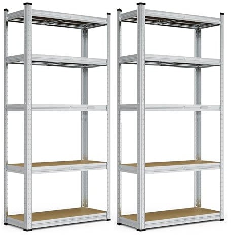 VonHaus Garage Shelving Units - Pack of 2 Heavy Duty Racking for Home, Office, Shed and Garage Storage - 5-Tier Shelving Units for Storage, 175kg Capacity Per Shelf - 1.5m Racking
