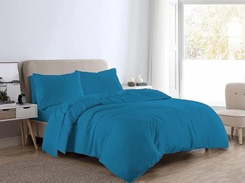 Bella Nights Flannelette Duvet Cover Set – 100% Brushed Cotton Bedding with Matching Pillowcases Soft & Warm Thermal Bed Linen for All Seasons – Cozy Flannel Quilt Cover Set (Teal, King)