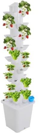 GAOUSD Hydroponische Turm, vertikal, 45 Löcher, Hydrokultursystem mit Wasserpumpe und Wasserstandsanzeige, Gartenturm, Anbau von Erdbeeren, Gemüse, Obst