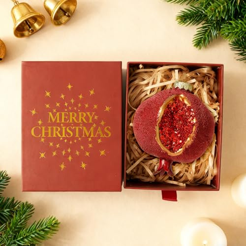 DN DECONATION Weihnachtskugel Granatapfel - Rote Goldene Fruchtkugel 9cm x 10cm, Dekorative Christbaumkugel mit Aufhängung für Weihnachtsbaum Deko & Thanksgiving
