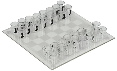 Clear Shot Glass Chess Set, 10x10 Inch Glass Chess Board with 32PCS Cups Pieces, Drinking Shot Set, Funny Sets for Adults, Kids Board