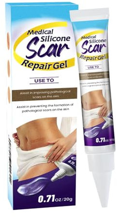 Gel Cicatrici al Silicone,Gel Silicone Per Cicatrici - 20 g Crema Riparatrice Riduzione Cheloidi Recupero Ferite Uomini Donne Rimozione Smagliature Taglio Cesareo Ustioni
