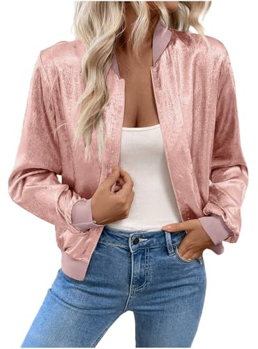 Sequin Jacket Women Sparkly Sequin Bomber Jacket Coat Long Sleeve Open Front Zip Up Jackets Ladies Glitter Tops Biker Shiny Club Party Jackets Metallic Festival Outfit Going Out Uk Size 8 10 12 14 16