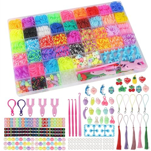 YeeQo 4100+ Elastique Bracelet Colorés, Bracelet Elastique Enfant Kit | 54 Grilles Coffret DIY production, comprenant un métier à tisser, des pendentifs, des perles, jouets créatifs et cadeaux