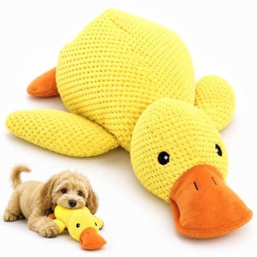 Sunshine Smile 38 x 45cm Ente Hundespielzeug,Anti Stress Ente Hund,Quietschspielzeug Hund Kuscheltier,Interaktives Hundespielzeug Unzerstörbar,Dog Toys für Kleine, Mittlere Hunde