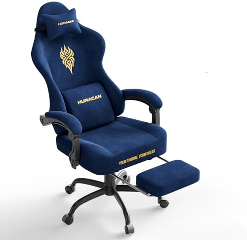Ferghana Chaise Gaming Ergonomique，Fauteuil Gamer，Chaise Bureau Gamer，Respirant Tissu,Coussin à Ressorts,Massage Lombaire,Dossier Inclinable 90 à 135°,Repose-Pieds,Fauteuil de Bureau，Bleu Foncé