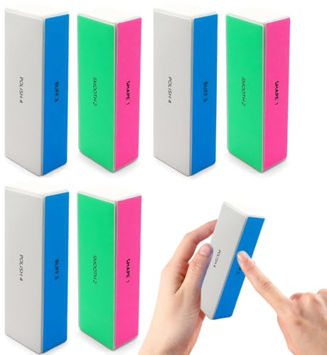 YUVKIN 6 piezas pulidor de uñas, limas de uñas profesionales, bloque de 4 etapas para alisar, pulir y dar brillo instantáneo, ideal para uñas naturales y acrílicas (verde, blanco, azul, rojo)