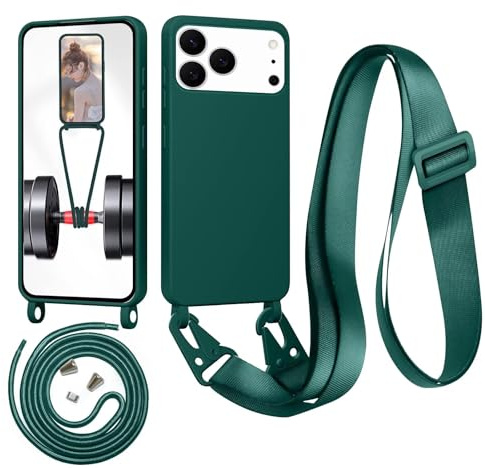 GoodcAcy Lanyard Case Compatible with iPhone 11 Pro with Strap, Necklace Mobile Phone Cover with Adjustable and Removable Neck Strap, Liquid Shockproof Protective Case, Green