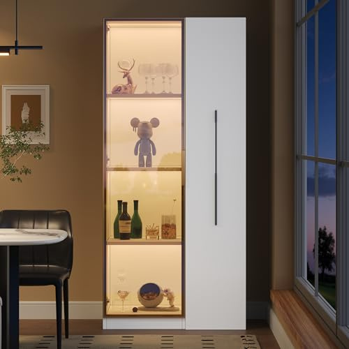 DACHETOU Vitrina grande con puertas de cristal, color blanco, 70 × 40 × 160 cm, cajones laterales y muebles integrados, versátil expositor y almacenamiento – Vinoteca, librería, comedor