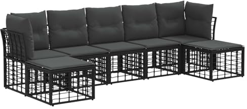 vidaXL Outdoor-Sofagarnitur Schwarz Polyester, Moderne Rattan-Sofagarnitur, wetterfeste Gartenmöbel, verstellbare Füße, toll für den Pool