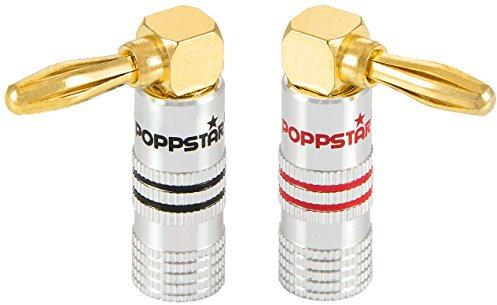 Poppstar 2X High End Bananenstecker gewinkelt (bis 6 mm², 24k vergoldete Kontakte, 1x schwarz, 1x rot)