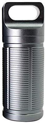 Pill Box Keyring Waterproof Pill Holder Case Mini Aluminium Alloy Survival Tablet Capsule Storage Container For Travel Emergency Use (Gray)