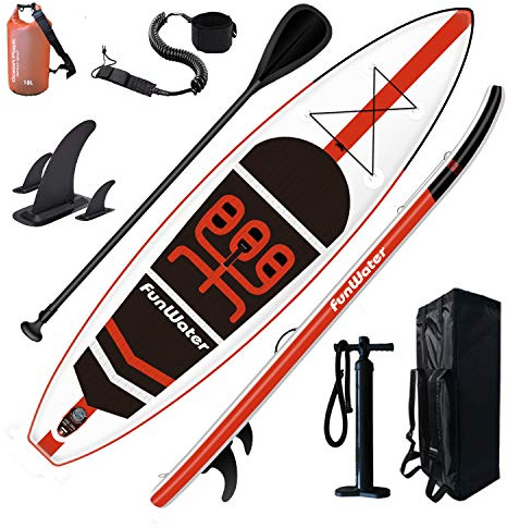 FunWater Inflatable Stand Up Paddle Board 11'x33''x6'' Ultra-Light (18.5lbs) Paddleboard with ISUP Accessories,Three Fins,Adjustable Paddle, Pump,Backpack, Leash, 10L Dry Bag