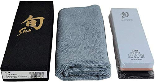 Palatina Werkstatt ® Kai DM-0708 Schleifstein | japanischer Kombi-Wasserschleifstein| für die perfekte Pflege ihrer Shun Damastmesser | 300/1000 Körnung | + Premium-Poliertuch, 40x40 cm