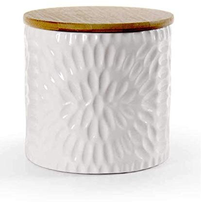 Barattolo biscottiera contenitore zucchero caffè sale in ceramica bianco 10 * 10 * 12,5 cm tappo in legno ermetico CRE-792823