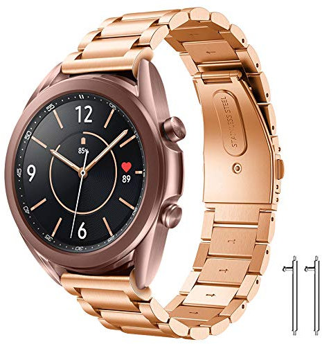 Diruite for Samsung Galaxy Watch 3 41mm Strap,20mm Plating Solid Stainless Steel Bracelet Adjustable Straps Replacement Wrist for Samsung Galaxy Watch 3 Bands - Rose Gold