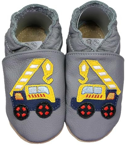 HOBEA-Germany Kitaschuhe Safestep, Kinderhausschuhe, Lederschuhe (Kranwagen grau, 26/27)