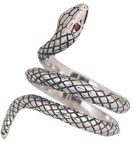 Damen Vintage Schlangenring mit Rote Augen 925 Sterling Silber Reptilien Tier Schlangen Ring Offen und Verstellbar