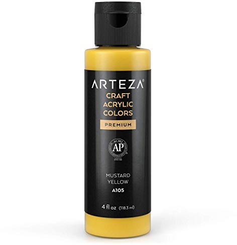 ARTEZA Craft Acrylfarbe, A105 Senfgelb, 118 ml Flasche, wasserbasierte, mischbare, matte Acrylfarbe für Kunst- und DIY-Projekte auf Glas, Holz, Keramik, Stoffen, Papier und Leinwand
