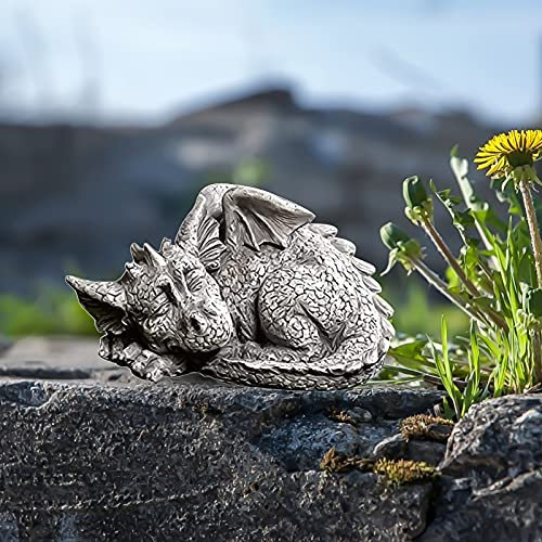 Gartenfigur Gartendrache|Drache Figur Gartenfigur Harz, Fantasy Figur Deko Drache Garten,Süsser Gartendrache Liebespaar, Gartendeko Drache Harz, Ornamente Für Terrasse, Vorgarten (Richtiger Drache)