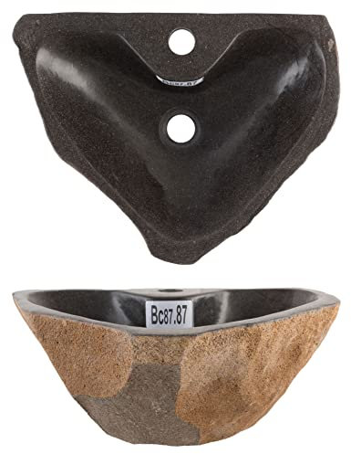 Wohnfreuden Lavandino in pietra naturale, grigio, rotondo, 40 cm, pezzo unico, per bagno, con foro per rubinetto