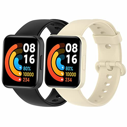MIJOBS 2 Pièces Bracelets Compatible avec Redmi Watch 2 Lite & POCO Watch Bracelet de Remplacement en Silicone pour Hommes et Femmes Sport Bracelet pour Xiaomi Redmi Watch 2 Lite