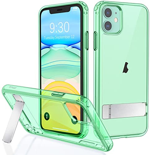 JETech Case for iPhone 11 6.1-Inch with Stand, Support Wireless Charging, Slim Shockproof Bumper Phone Cover, 3-Way Metal Kickstand (Green)