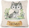 Personalisiertes Babykissen mit Tierdruck – weiches Fleecekissen mit Namen und Datum zur Taufe oder Geburt – Babygeschenk oder Geburtskissen - Kinder Kissenbezug - Kopfkissenbezug (Wolf)