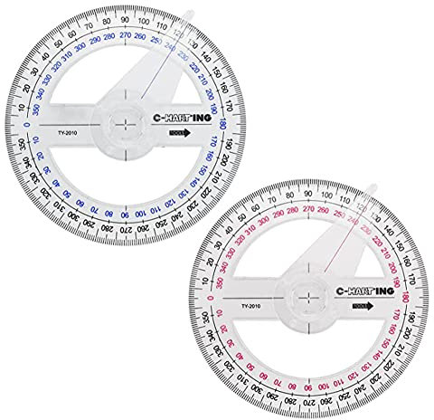 Goniometro da 360 Gradi, 2 Pezzi Trasparente Goniometro da 360 Gradi Strumento di misurazione del cercatore dell'angolo di Oscillazione Circolare Forniture per Ufficio Scolastiche, 10 cm