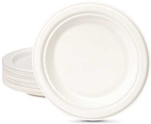 Greensight Rigid Disposable Paper White Plates - 100 Pack, 7 Inch - Eco-Friendly, Strong, Heavy Duty, Compostable for BBQ, Picnic, Christmas