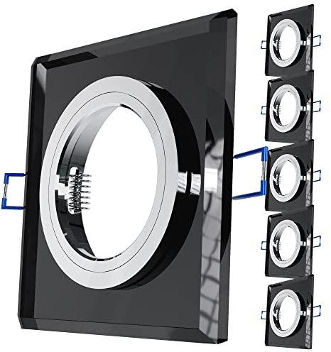 SSC-LUXon 6x Design Glas Einbaustrahler eckig schwarz mit Fassung für GU10 oder Modul - Einbau Deckenleuchte Lochmaß 60-70mm