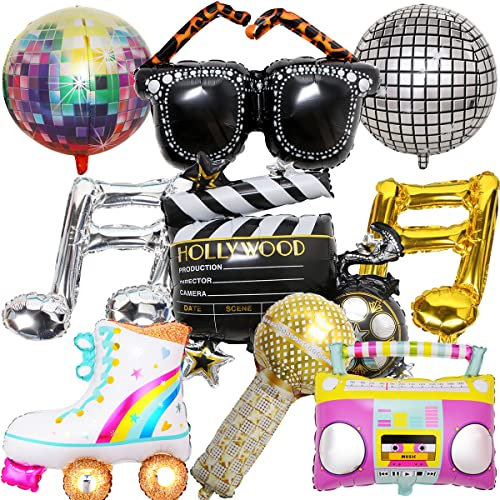 HGSHUO Folienballon Disco Party Deko Ballons Discokugel Luftballons Helium Ballon 70er 80er 90er Dekoration Geburtstag BoomBox Radio Luftballon Retro Disco Hip Hop Themenparty