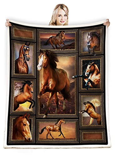 Juirnost Cozy Horse Print Throw Blanket for Girls - Warm & Comfy, 50x60 Western Horse Blanket