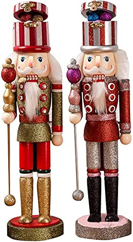 MOOZLE 2 pièces Noël Casse-Noisette Présent Soldat en Bois Peint À La Main Chiffres Poupée Marionnette Décor De Noël Festif, 15 Pouces