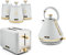 TOWER Cavaletto 1.7L 3KW Pyramid Kettle,2 Slice Toaster&Set of 3 Canisters in Optic White w/ Brushed Champagne Gold Accents. Contemporary Matching Kitchen Set of 5 Items in White (TWRCAVPKT2CANSWHT)