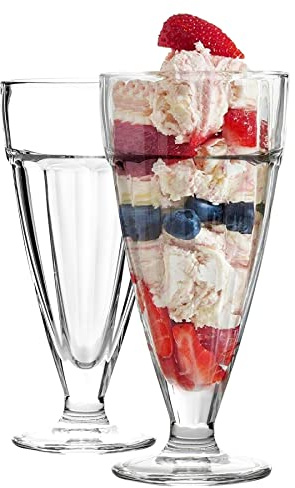 Argon Tableware Ice Cream Sundae Glasses Set of 2 Tall 350ml Milkshake Glasses Clear Dessert Cups with Footed Base Ice Cream Bowl for Milkshakes, Yoghurts