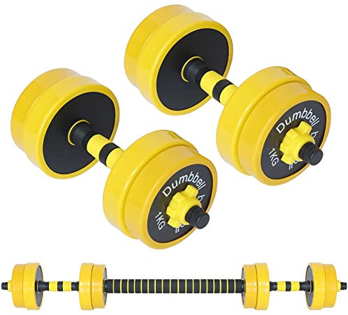 BAKAJI Set 2 in 1 Manubri Regolabili con Barra Bilanciere di collegamento, Rivestimento Gomma Piuma Antiruggine Antiscivolo, Palestra, Fitness, con Pesi (4x1 kg + 4x1.25 kg) (10, Chilogrammi)