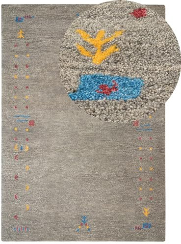 Gabbeh Teppich grau aus Wolle 160x230 cm Hochflor mit Muster weich handgetuftet Seymen
