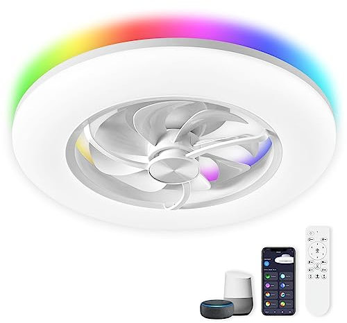 CHANFOK Neo Ceiling Fan with Light- 22 in Smart Low Profile Ceiling Fans with Alexa/Google Assistant/App Control 6 Speed Color Changing Ceiling Fan LED-RGB Back Ambient Light