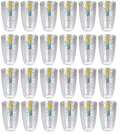 YöL Pack of 24 Tall Drinking Tumblers - Modern Dimple Effect Reusable Plastic Adults Kids, Outdoor Party Summer BBQ Picnic Cups Bulk Restaurants Tableware Wholesale