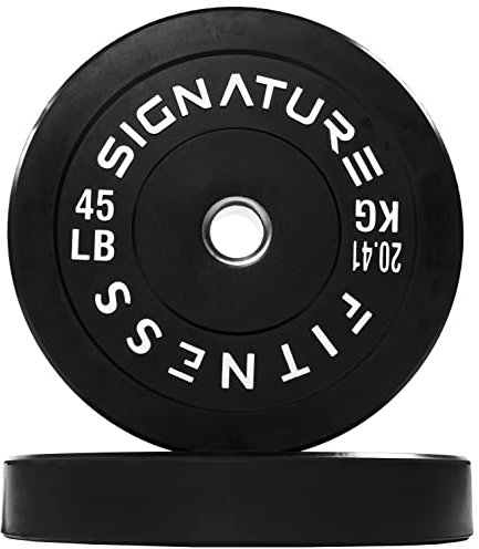 Signature Fitness 2 Olympic Bumper Plate Weight Plates with Steel Hub, 45LB, Pair