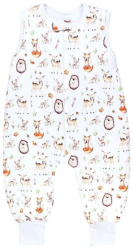 TupTam Schlafsack mit Füßen – Ganzjahresschlafsack Baby 2.5 TOG aus Baumwolle, OEKO-TEX zertifiziert, Farbe: Waldtiere/Igel/Rehe, Größe: 80-86