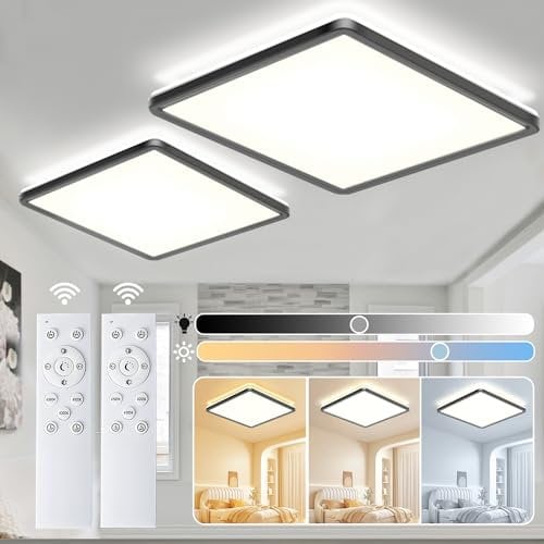 NEEMOSI Deckenlampe LED Deckenleuchte Flach, 24W 3200LM Ultra Dünn Quadratische Deckenleuchte mit Fernbedienung, 3000K-6500K Dimmbarer Deckenleuchten Für Wohnzimmer/Schlafzimmer/Küche/Balkon Ø29cm