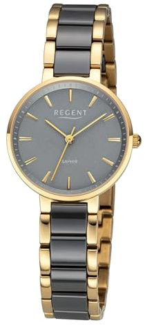 REGENT Damen-Armbanduhr Keramik Goldfarben/Grau 12211130