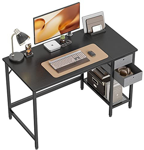 Cubiker Computertisch für das Home Office mit Schubladen, 100 cm Kleiner Schreibtisch zum Studieren und Schreiben, moderner einfacher PC-Tisch, Schwarz
