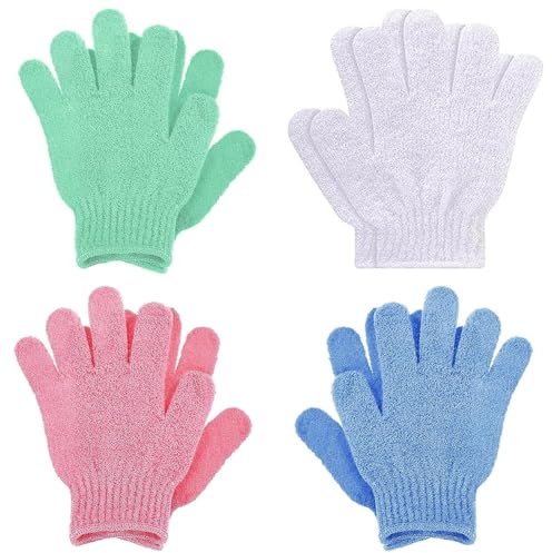 8 Pcs Exfoliating Gloves Bath Gloves for Shower, Mitt Body Scrub Exfoliating Washcloths Scrubbing Glove for Shower, Spa, Massage and Dead Skin Cell Remover Loofah (Green, Blue, Pink,white)