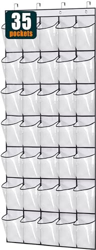 MISSLO Clear Door Shoe Storage Organiser 35 Pockets Sturdy Hanging Shoe Organizer Large Over Door Storage for Closet Shoe Holder Hanger